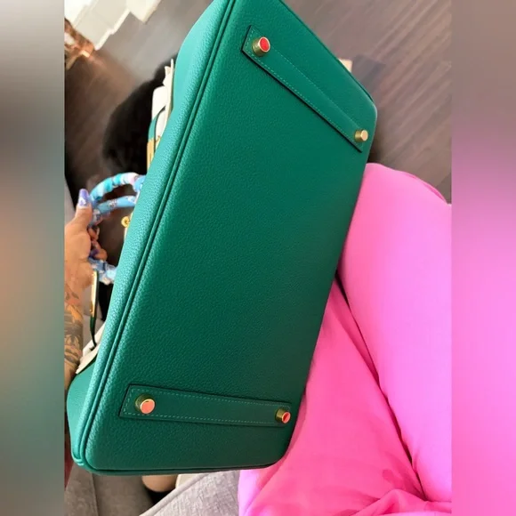 H birkin B35 custom bamboo green TOGO leather GHW gold hardware box dustbag NWOT - Picture 17 of 17